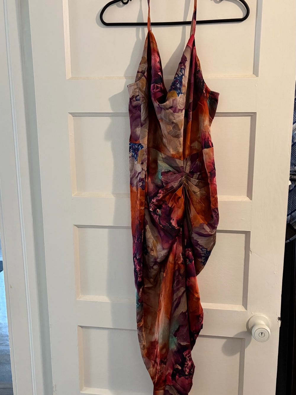 Asymmetrical Floral Slip Dress in Purple & Orange Tones